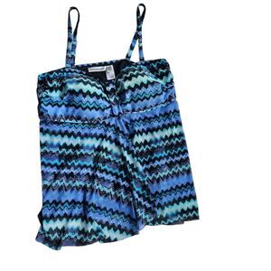 Croft & Barrow Tankini Swim Top Blue Black Print Plus Size 18W Sheer Chiffon